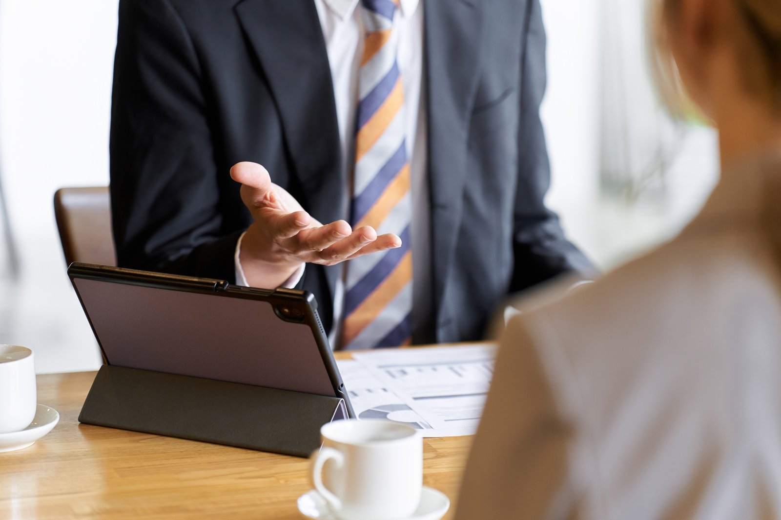 A sales businessman giving an explanation