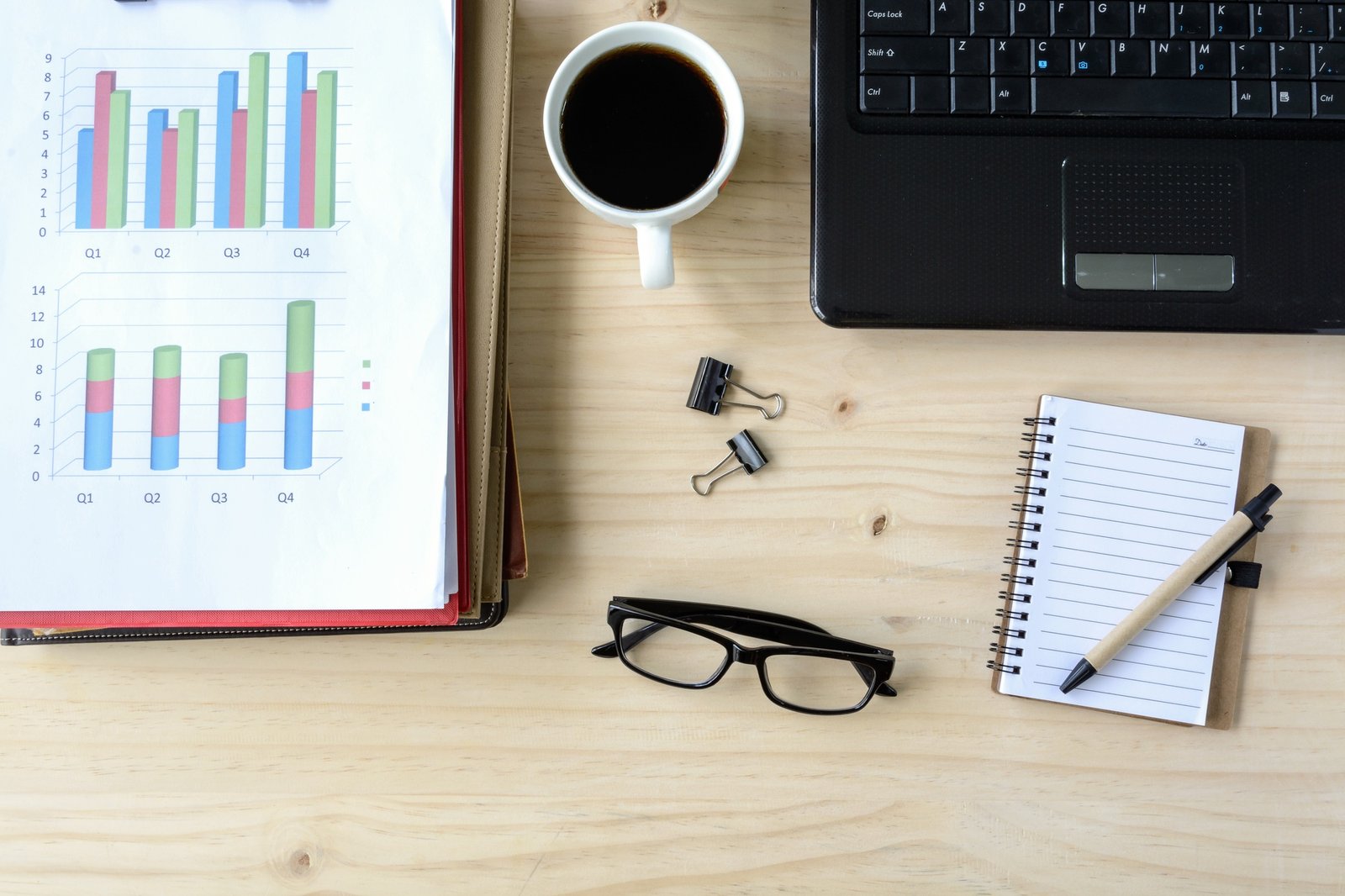 Desk office business financial Graph analysis with laptop