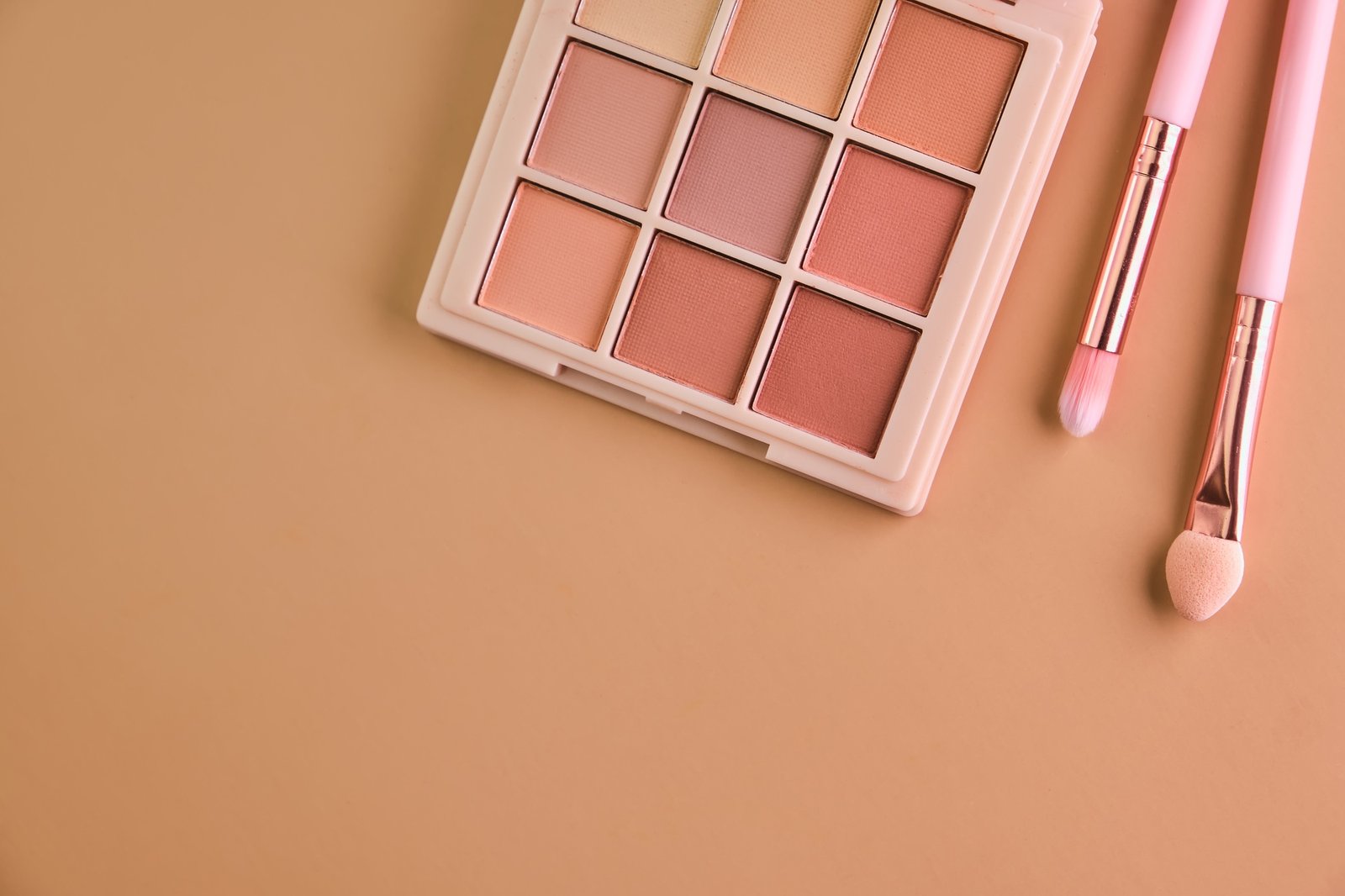 Cosmetic branding, fashion blog and glamour set concept - Eye shadow of nude shades palette swatches